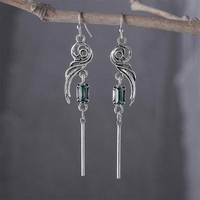 Kadınlar için Geometrik Gradyan Mavi-Yeşil Zirkon Oyuk Metal Retro Stil Küpeler