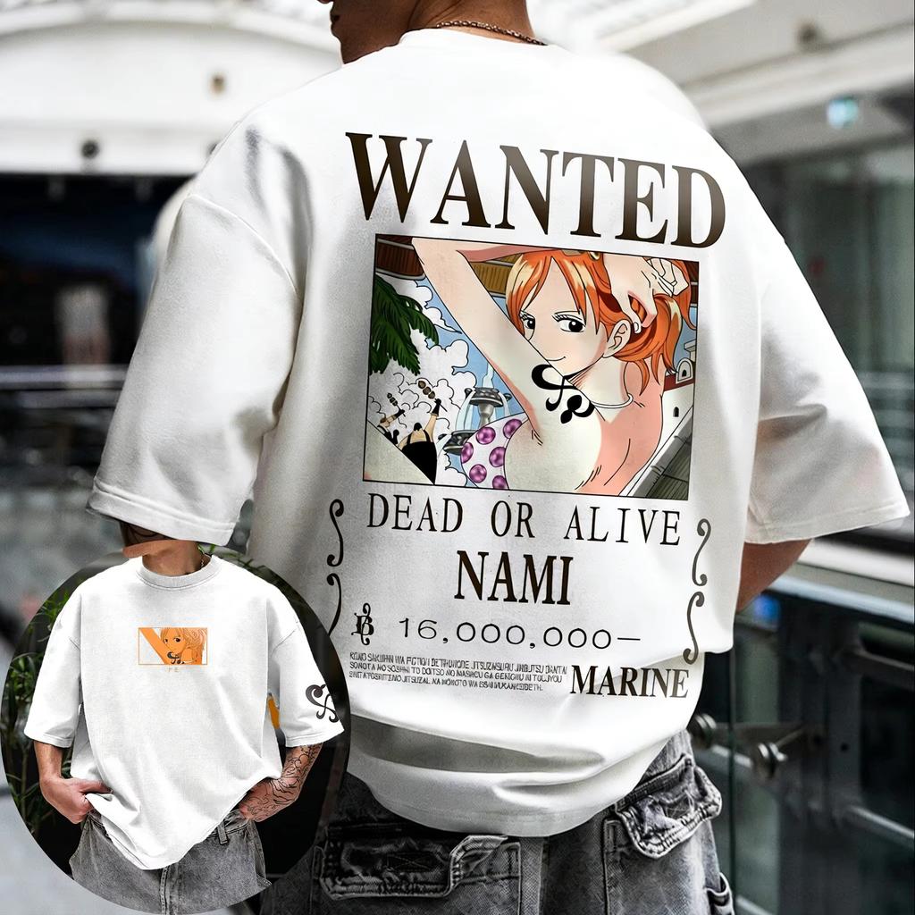 T-shirt in Cotone Stampata Nami Anime ONE PIECE Uomo Donna Larga Manica Corta Casual Hip Hop Streetwear Alta Qualità Abbigliamento Femminile Maschile