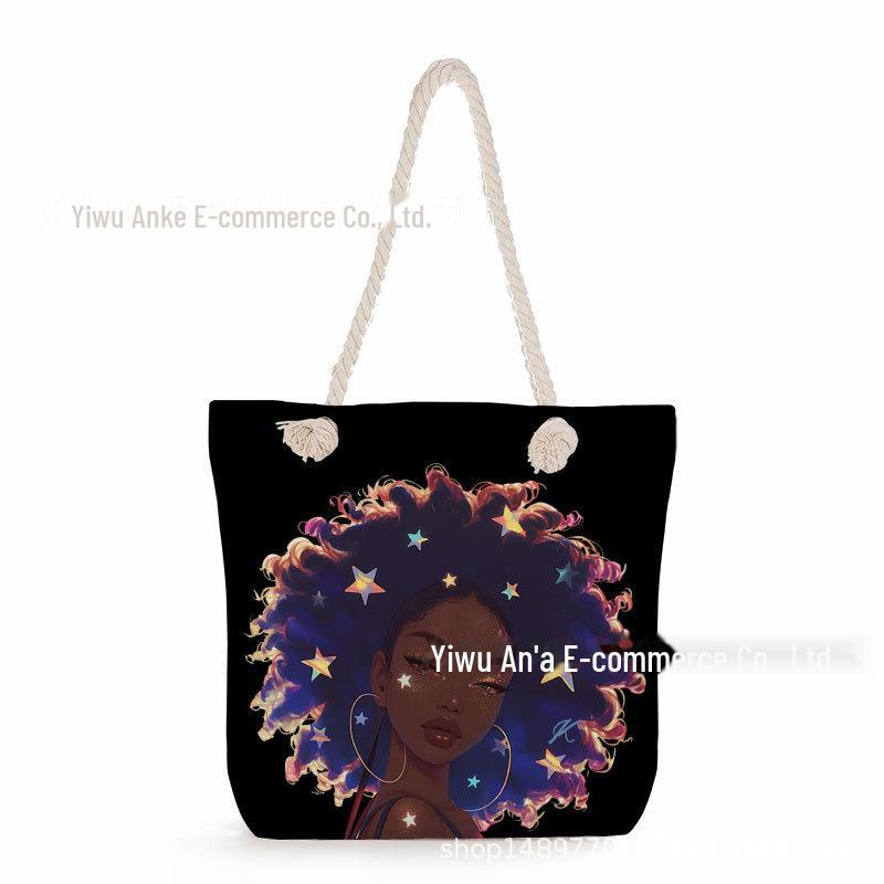 "Women's Lightweight Printed Handbags: Stylish Rope-Strap Shoulder Bags for a Versatile Beach Look"