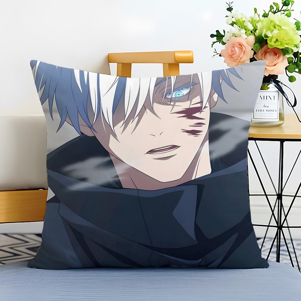 J-Jujutsu Kaisen Cushion Cover Washable Linen Pillowcase Soft For Sofa Bed Cozy Home Room Decor