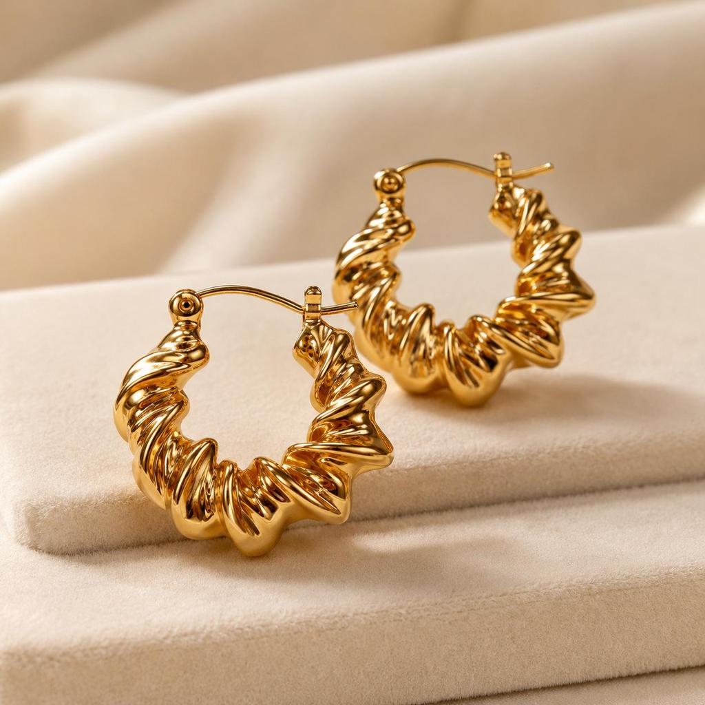 Elegant Gold Twist Stainless Steel Stud Earrings