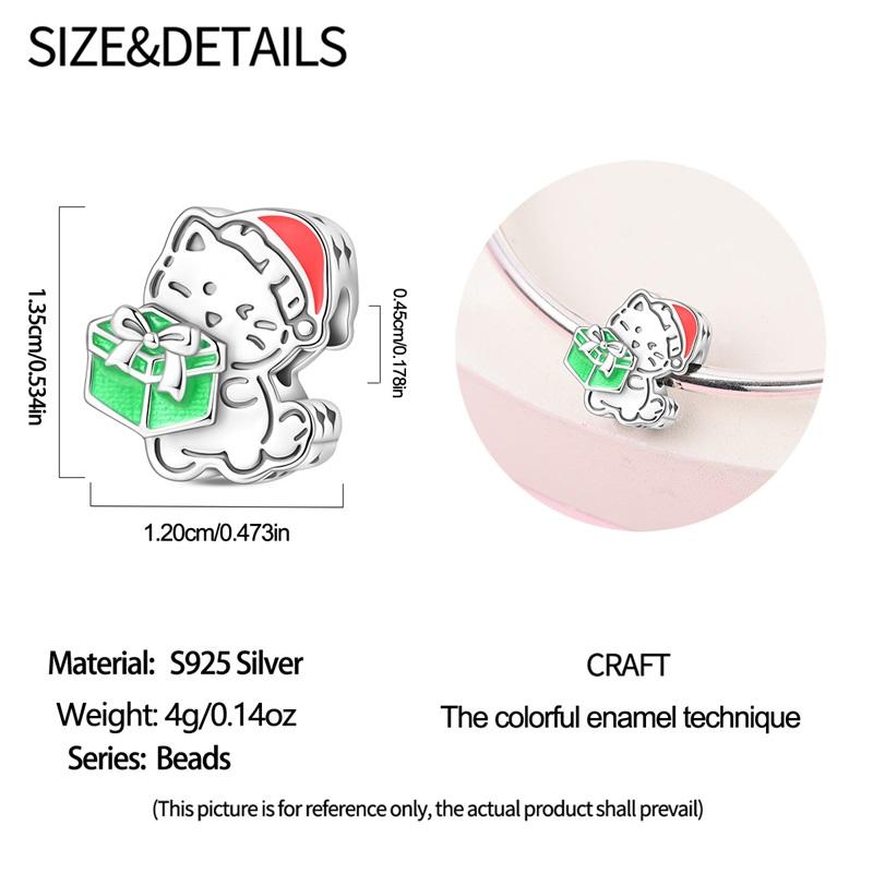 925  Silver Christmas Puppy Cat Charms Sleigh Happy New Year Bead Pendant Fit Original Bracelet Necklace Jewelry Gift