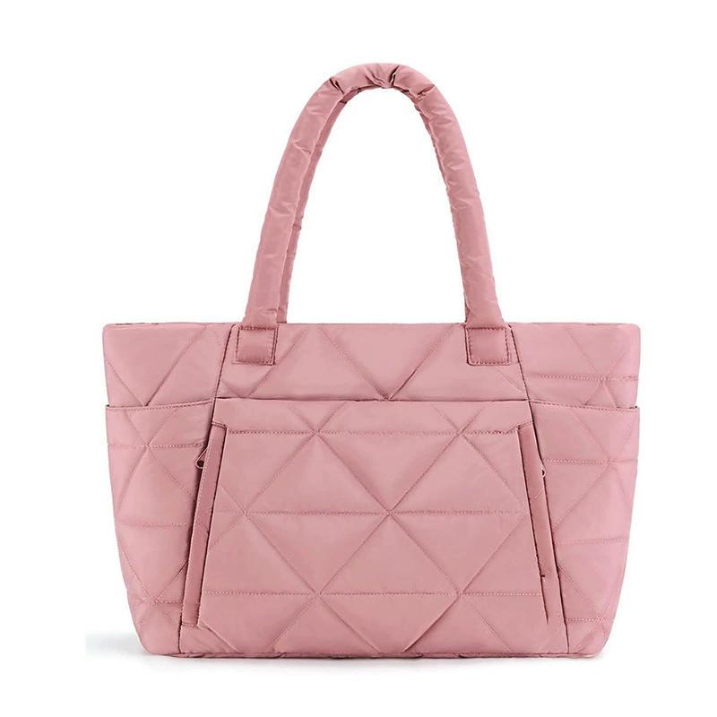 Tote Bag for Women, Puffy Tote Bag with Zipper, Large Quilted Shoulder Bag with Compartments for Travel, Work, Gym