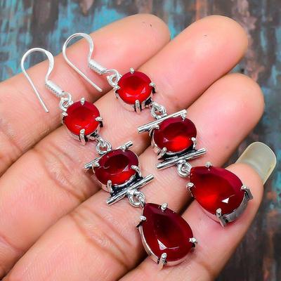 Mozambik Garnet Taşlı 925 Ayar Gümüş El Yapımı Düğün Takı Küpe