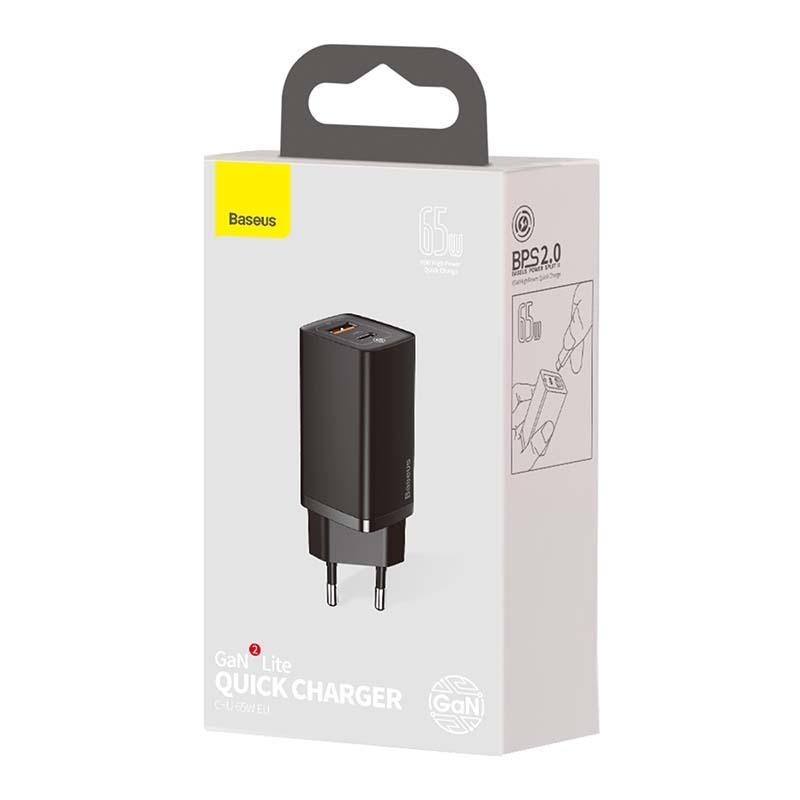 Ładowarka Sieciowa Baseus Gan2 Lite, Usb + Usb-C, 65W, Eu (Czarna)