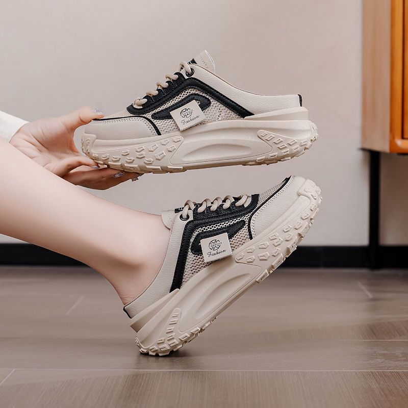 Women's shoes step on shit feeling Baotou half drag summer 2025 hollow breathable mesh sports shoes thick sole outer wear shoes lightweight