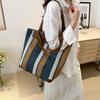 Striped Shoulder Bag Ladies Canvas Tote Bag Zipper Closure Handbag Shoulder Tote for Daily Use Commuting Dating Parties