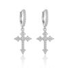 925 Sterling Silber Pave Zirkon Gotisches Kreuz Hänge-Huggie-Ohrringe für Damen