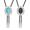 Unisex Vintage Antique Stone Pendant Bolo Tie Western Braided Leather Rope Necktie Jewelry Shirt Collar Chain Necklace
