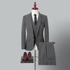 2025 Men's Grey Stripe Slim Fit Embroidered Three-Piece Suit - Korean Style Wedding Best Man Formal Wear