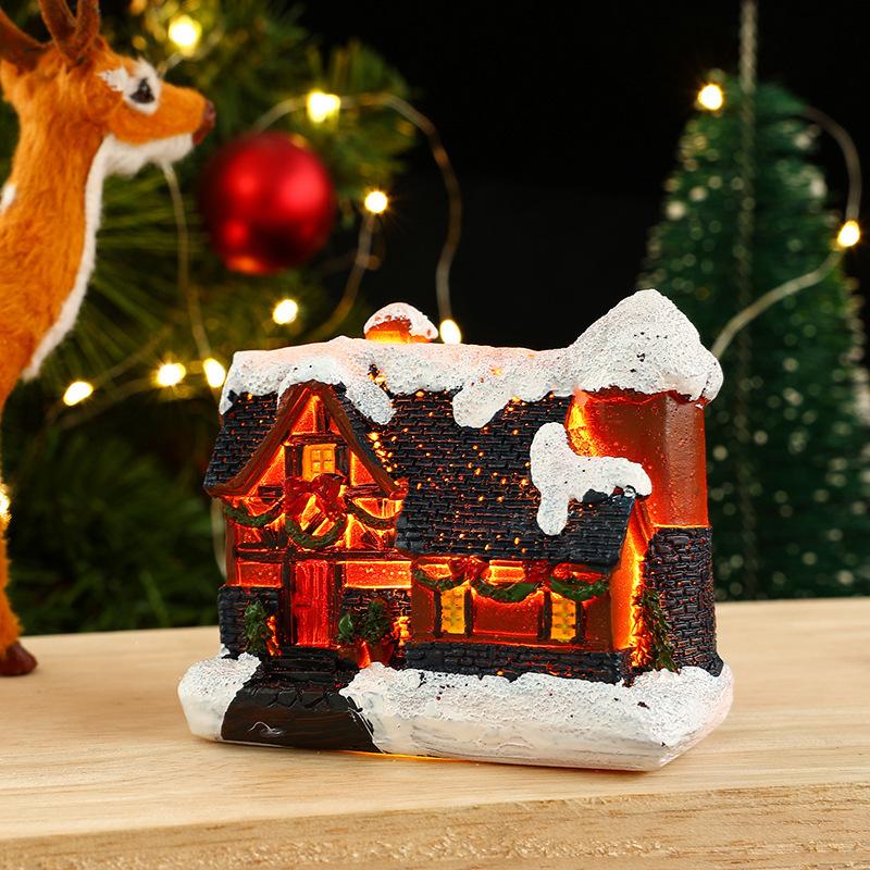 New Christmas decorations, resin luminous small house with lights, dreamy European-style snow house, Christmas gift