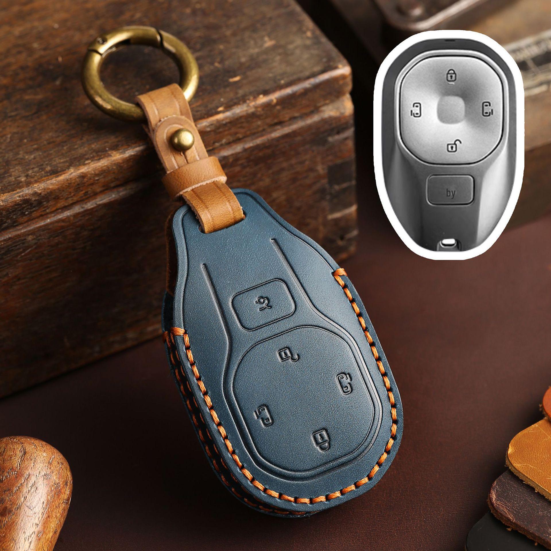 

Чехол для ключей GAC Trumpchi E8 2024 из натуральной кожи: Высококачественная оболочка E8MAX с пряжкой для мужчин и женщин синий