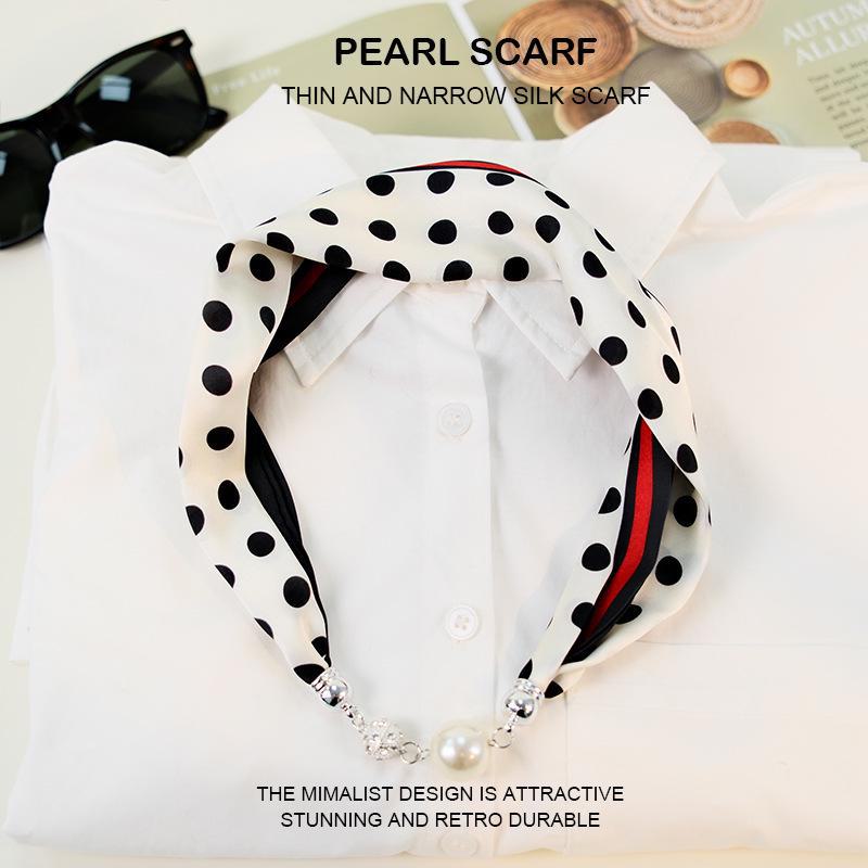 Elegant Silk Scarf with Magnetic Buckle and Pearl Necklace - Stylish Clavicle Chain for Women