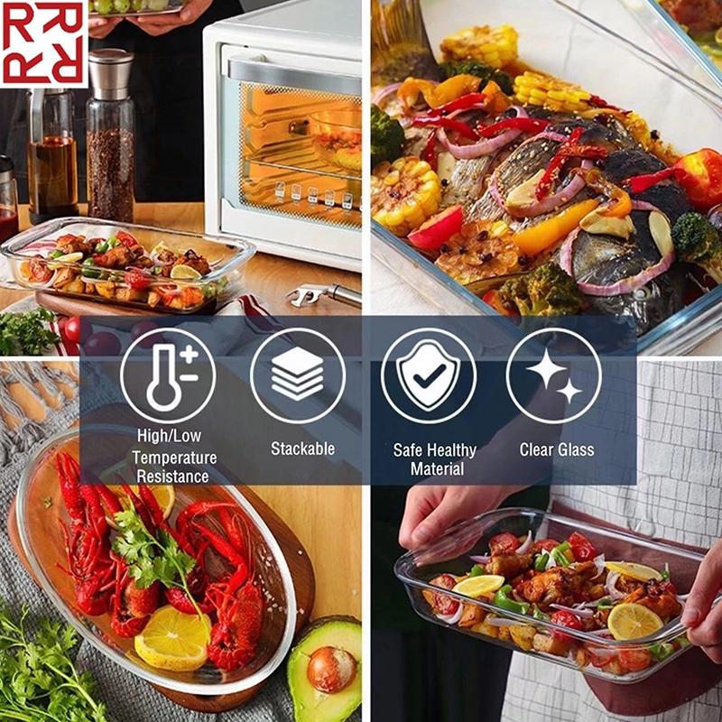 [Buy 1 Take 1]Rectangular Tempered Glass Bakeware Pan 1.6L/3L With Handle Glass Container Food Storage