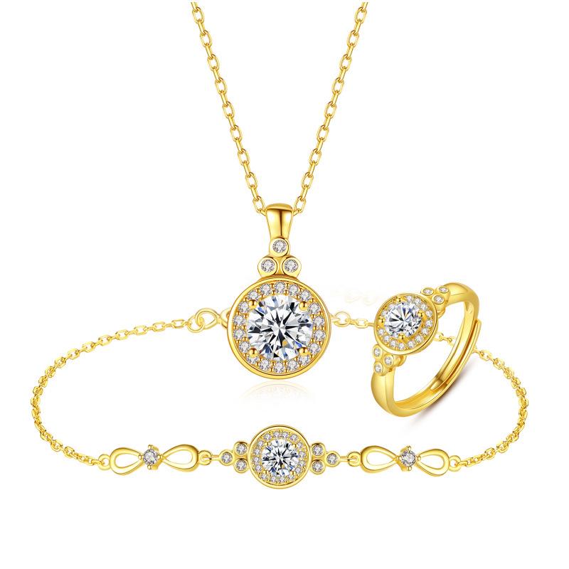 Omeibaoyilong S925 Silver Sparkling Star Necklace, Clavicle Chain, Bracelet, and Ring Set for Women