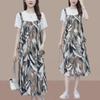 Korean Style Casual Pinafore Dress Set: Loose, Slimming, and Gentle Two-Piece with Short Sleeves