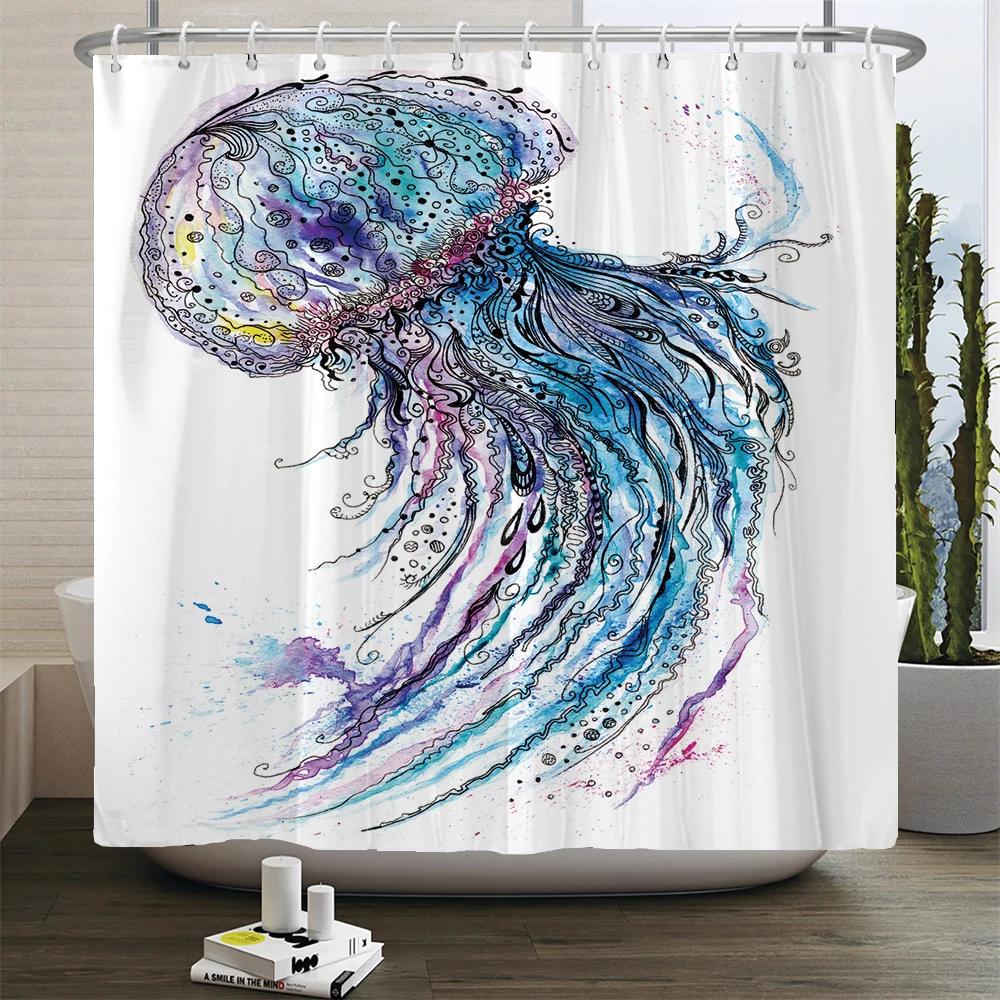 Ocean Underwater World Turtle Dolphin 3D Printing Shower Curtain Bathroom Curtain Waterproof Polyester Bath Curtains with Hooks