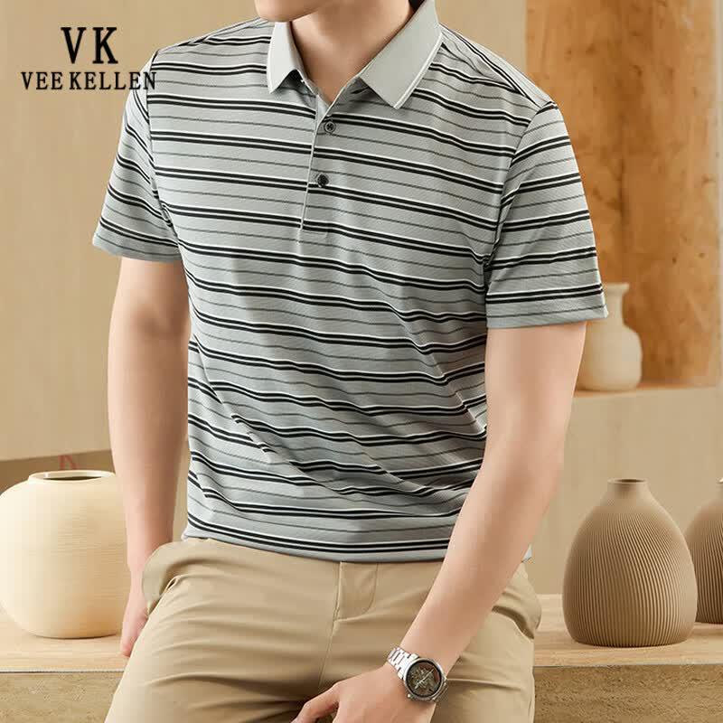 VEE KELLEN Men s Striped Breathable Polo Shirt M