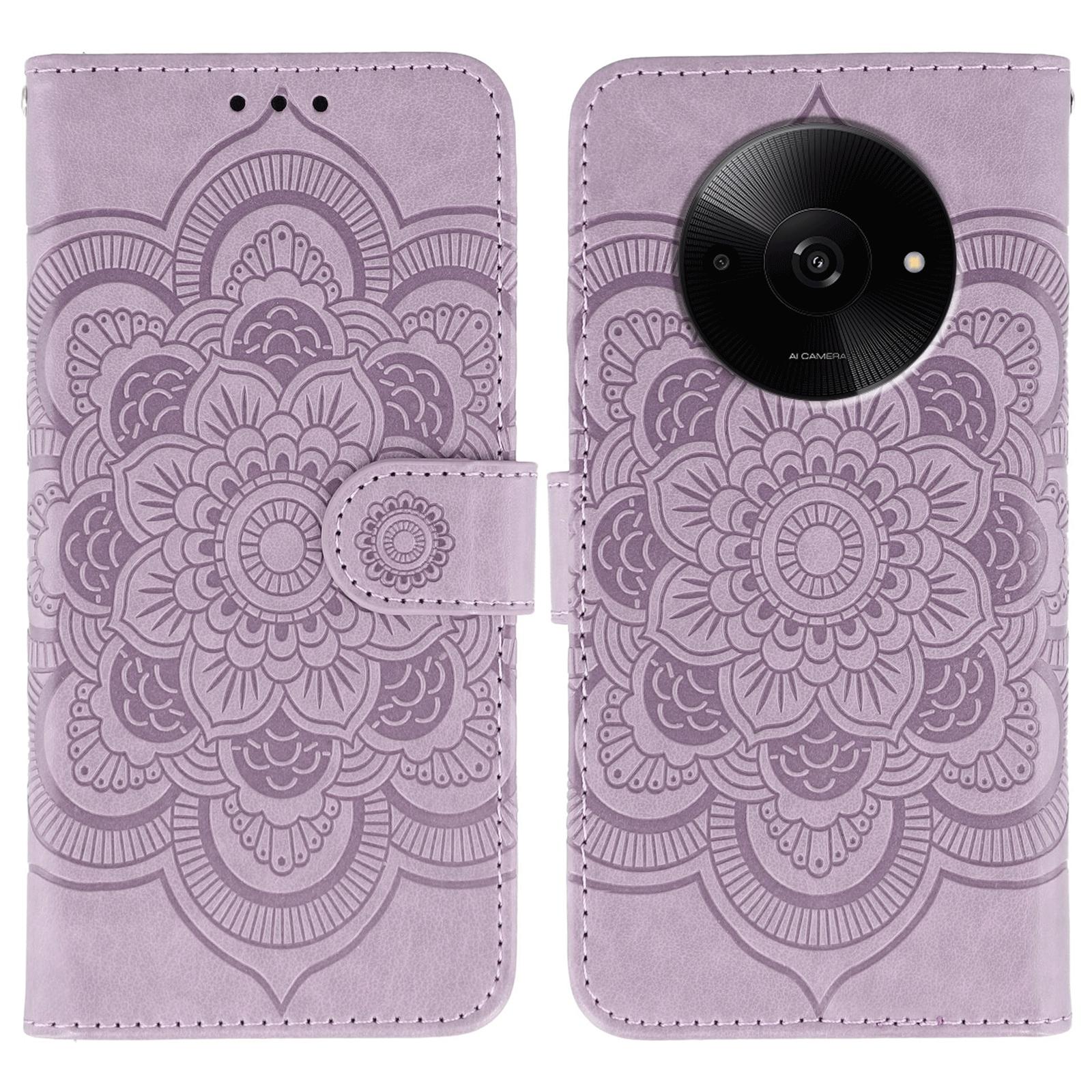 

For Xiaomi Poco C61 4G/Redmi A3 4G Case PU Leather Mandala Imprinted Design Wallet Phone Cover Purple