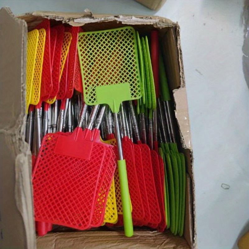 Telescopic Fly Swatter Stainless Steel Metal Steel Fly Mosquito Swatter with Plastic Square Head and Long Handle