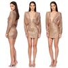 Dress Summer Women's Deep V Backless Cutout Dress Long-sleeved Sequin Hip Wrap Dress