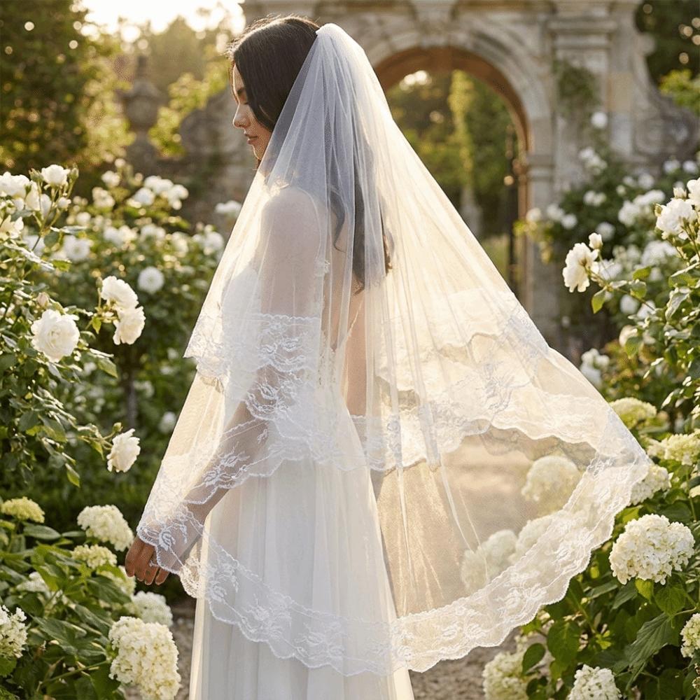 Double Layer Halloween Bridal Veil Long Length Lace Tulle Veil Ghost Bride Veil Wedding Ceremony