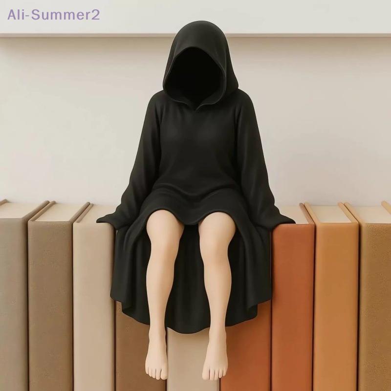 3D Mysterious Statue Gothic Black Robe Queen Figure Bookshelf Sculpture Spooky Sitting Statues Desktop Ornaments Halloween Gifts