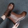 First layer cowhide British style retro Martin boots autumn and winter new velvet thick heel soft sole versatile comfortable short women's boots