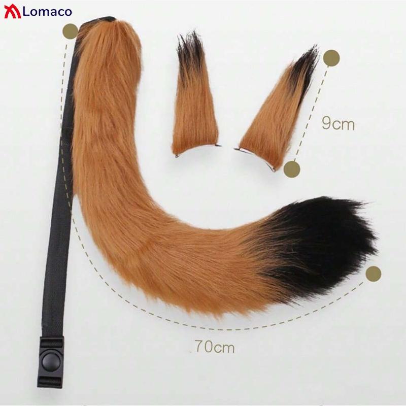 Long Furry Fox Tail Ears Hair Clips Set Anime Cosplay Costume Props Lolita Animal Cat Tail Fursuit Plush Tail Faux Fur Haripins
