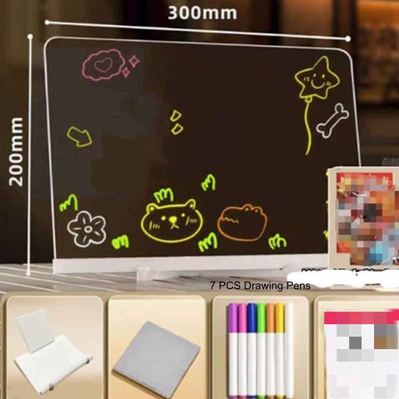 LED-Zeichentafel mit Licht, USB-betriebene, abwischbare 7-Farben-Notiztafel für Kinder mit Stiften und Ständer, Geburtstags- oder Weihnachtsgeschenk