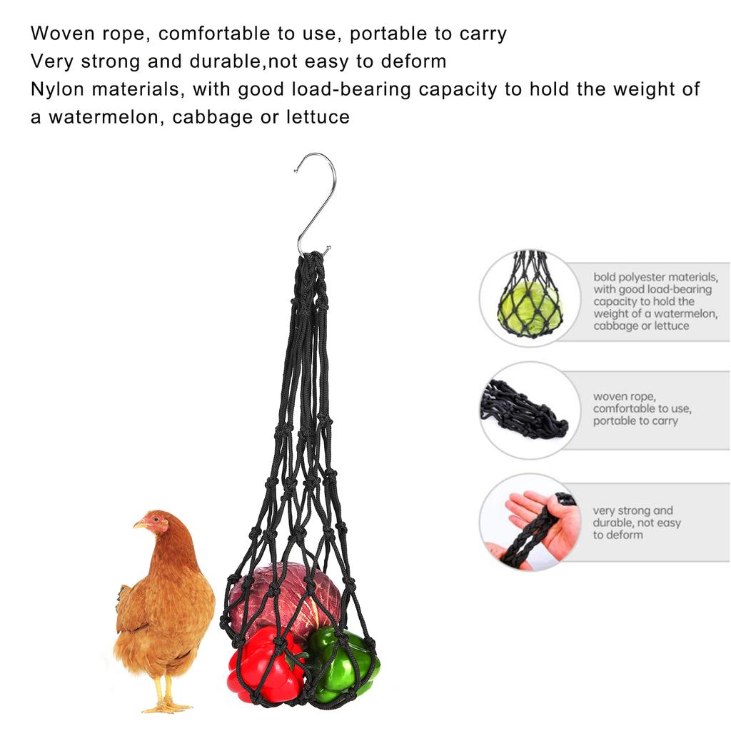 Poultry Hanging Feeding Net Bag Chicken String Bag Vegetable Fruits Feeding Toy Tool with Hooks