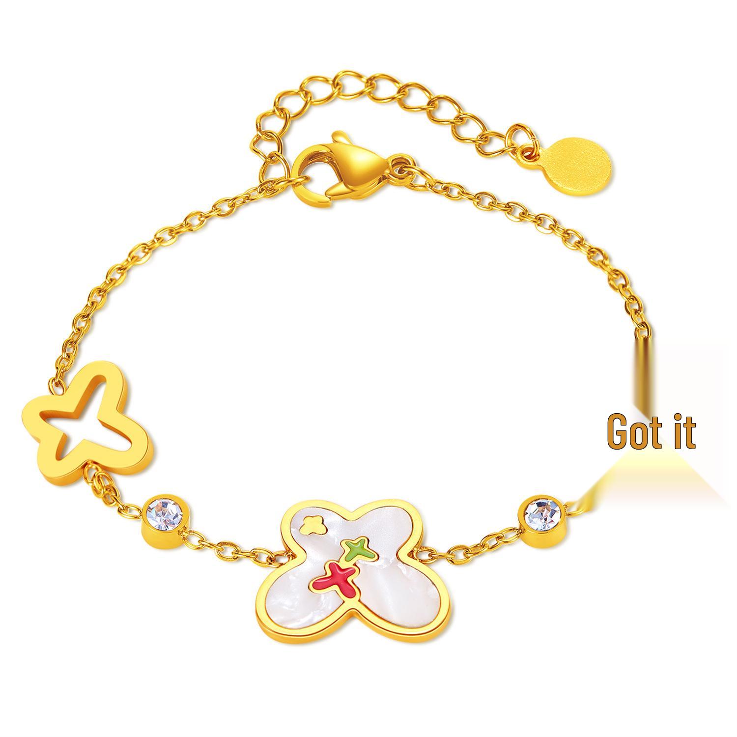 

OPK Европейская и американская мода Браслет с бабочкой: Женские, из нержавеющей стали, легкий люкс, полый дизайн с перламутром.