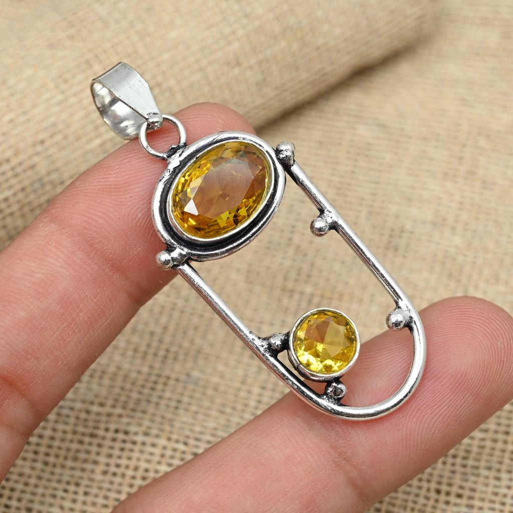 Citrin ädelsten 925 Sterling Silver Handgjord Hänge Design Smycken Delikat Gåva Till Henne
