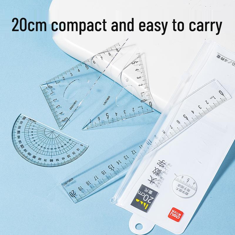 Deli 79530 Student Geometry Set: 4-Piece Transparent Rulers & Protractor