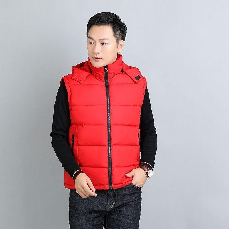 Jishi vest removable hat down cotton vest jacket loose thermal vest