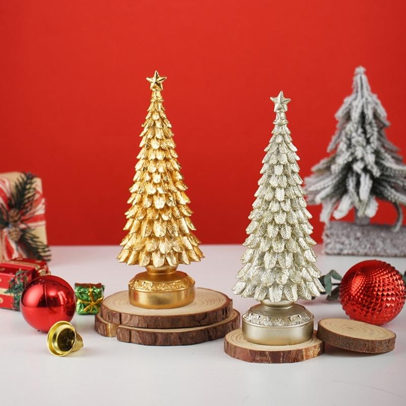 Resin Christmas Tree Figurine Ornament Miniature Christmas Tree Decoration for Living Room Bedroom Office Desk Display