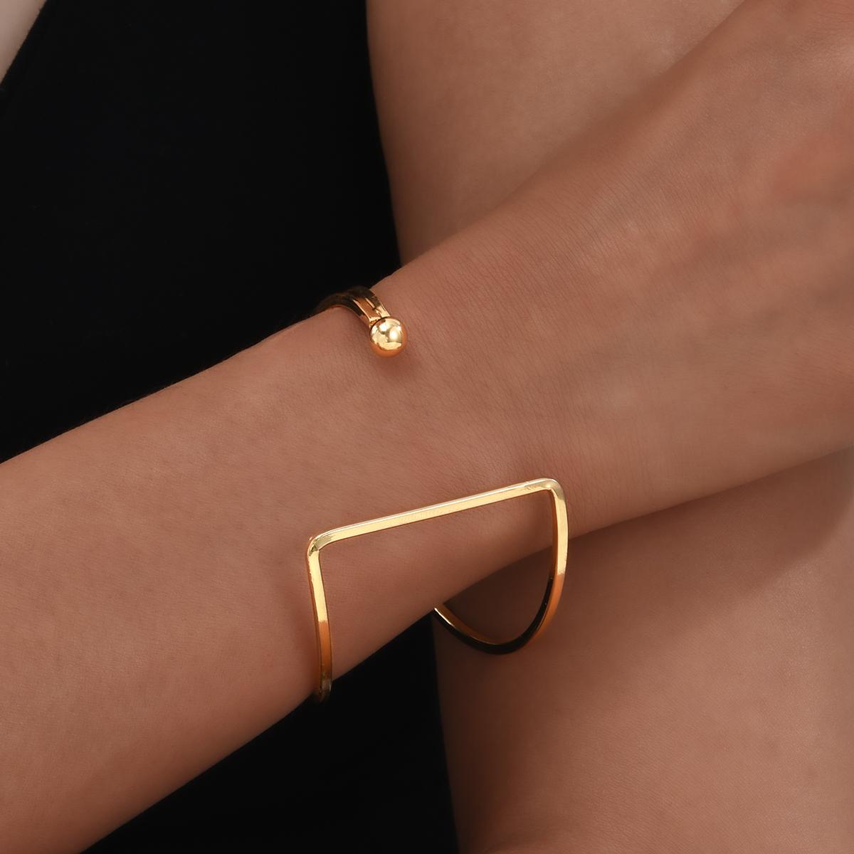 

New Fashion Metal Double Line Hollow Bracelet for Women Geometric Irregular Gold Silver Color Open Cuff Bracelets Female Jewelry