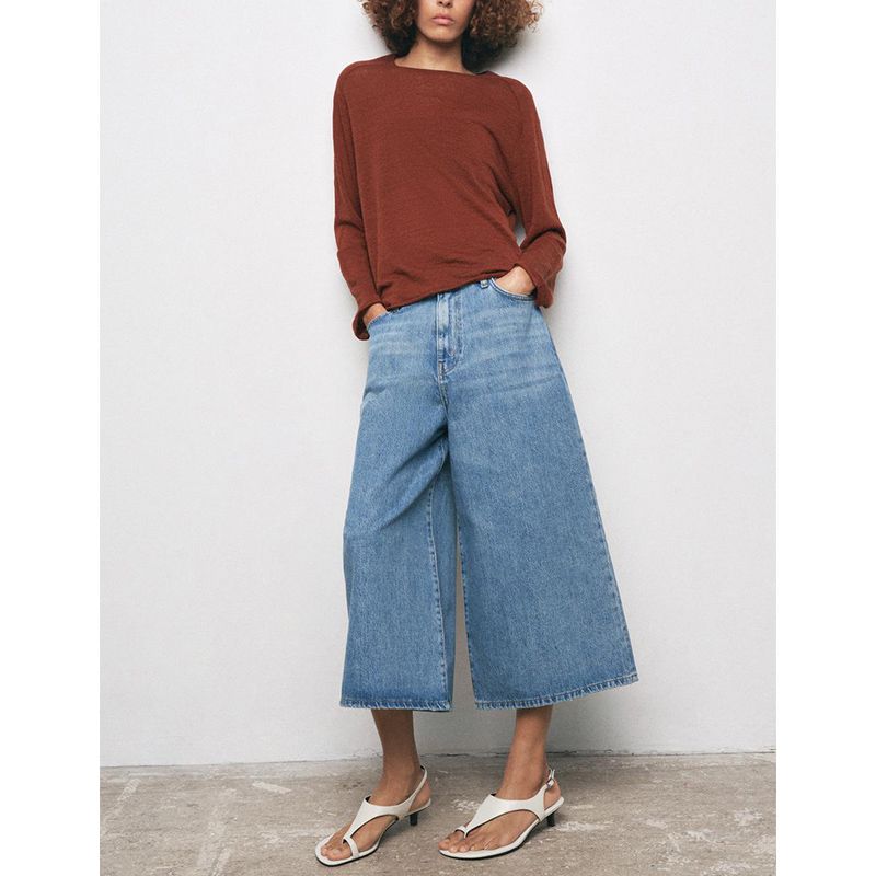 Spring New Women's Clothing Linen Blended Minimalist round Neck Long Sleeves Base Knitwear Tops 2893030