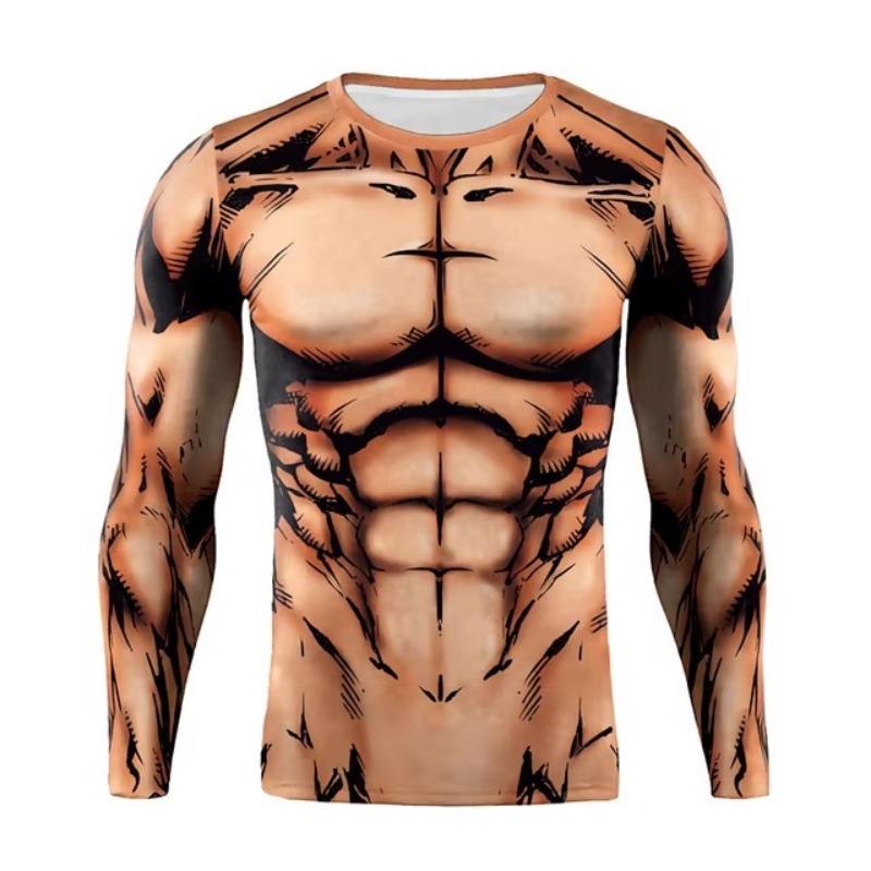 Muscle Tattoo Mens Compression T-shirts Long Sleeve Wolf Dragon Sportswear Rashguard Fitness Gym Tops Tees Streetwear