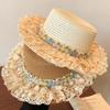 New Lolita Straw Hat Women's Summer Seaside Sunshade Sunscreen Hat Lace Lace Flat Top Hat Top Hat