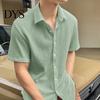 Casual Top Summer Spring Men Shirt Turn-down Collar Water Wave Texture Single-breasted Commute Loose Solid Color Short Sleeves Office