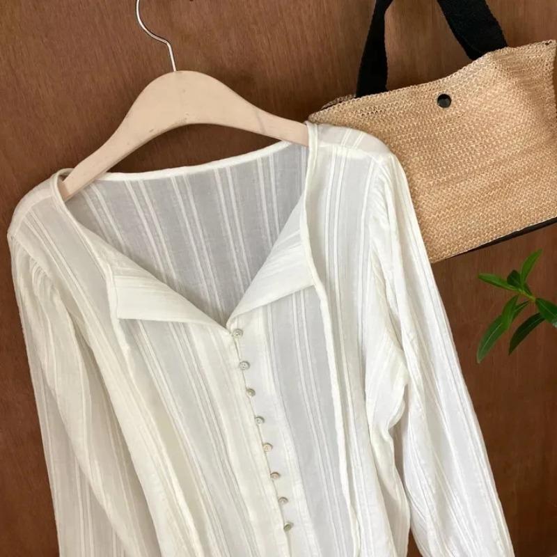 Korean Series Chic Chic Top Women Autumn French Sle Gentle Sweet Temperament Lapel Lace-up Waist Hugging Slimming Long Sleeve