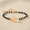 DGIDDK Stainless Steel Four-Leaf Clover Pendant With Black Beaded Bracelet Women's Fashionable And Unique Design Wrist Accessory