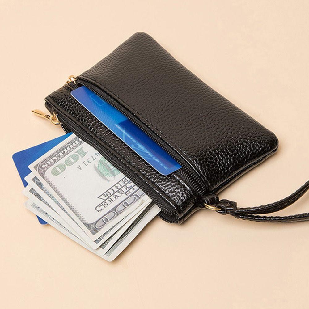 Dual Zipper Portable Zero Wallet PU Solid Color Waterproof Lightweight Card Coin Storage Bag