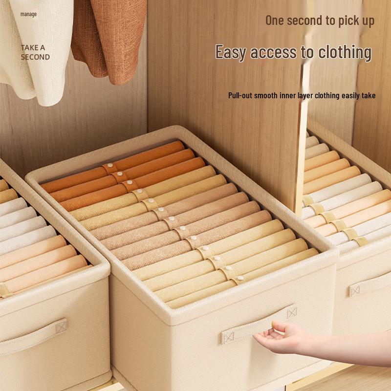 Fabric Drawer-Style Wardrobe Storage Box with Lid for Clothes and Pants