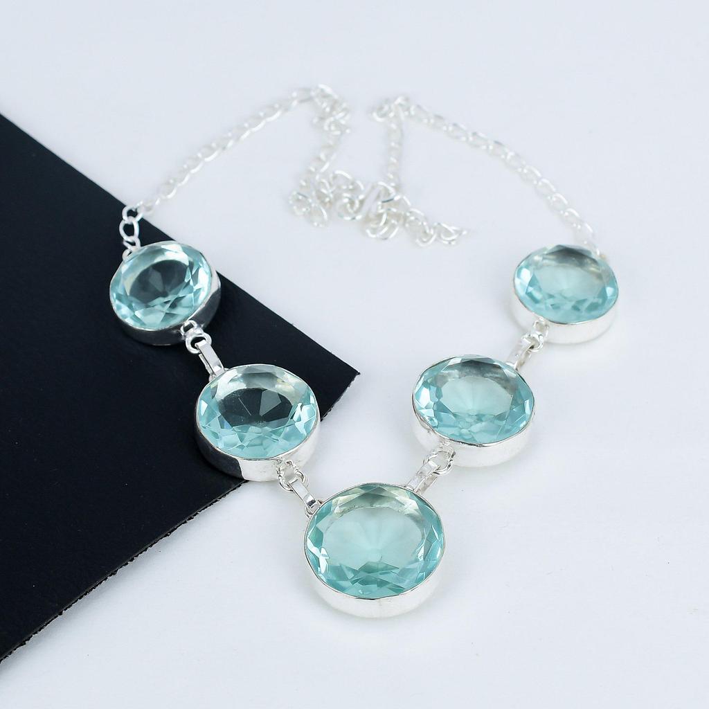 Beautiful Aquamarine Gemstone Handmade 925 Sterling Silver Necklace, Aquamarine Silver Necklace For Wife, Unisex Necklace Wadding Gift