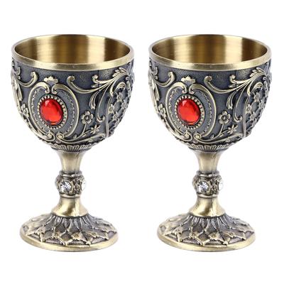 2pcs Vintage Metal Wine Cup Embossed Zinc Alloy Goblet Retro Wine Glasses Decoration for Home Restaurant Cafes Bars