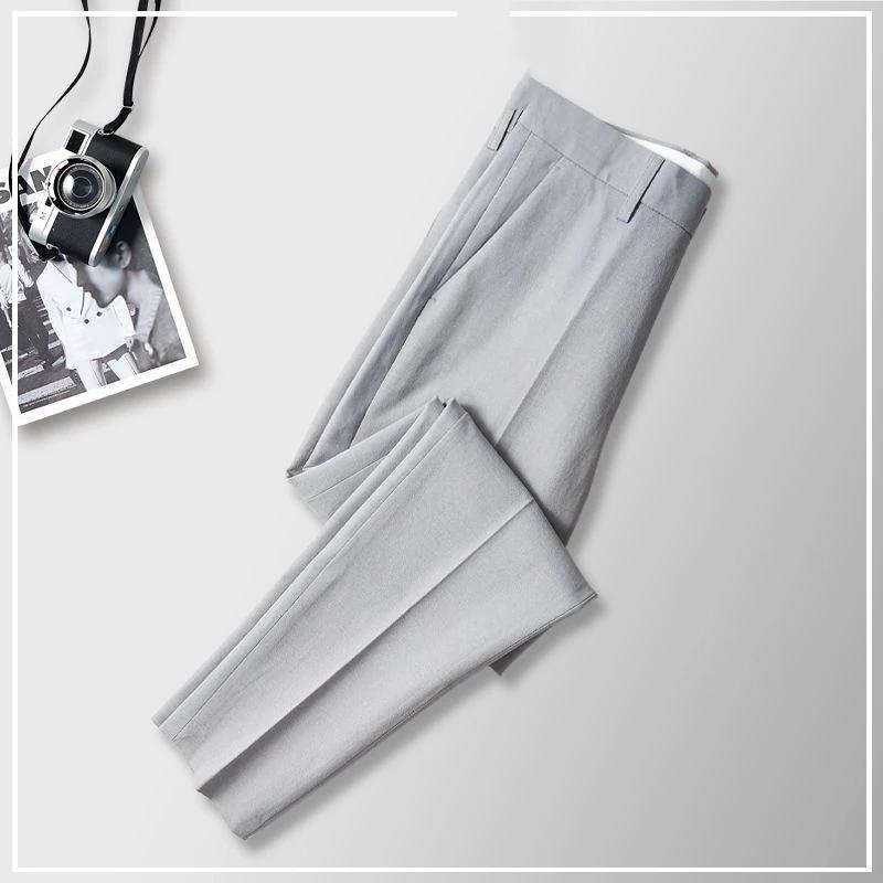 New Summer Fashion Casual Business Minimalist Solid Color High Waisted Belt with Draped and Slim Fitting Cropped Suit Pants