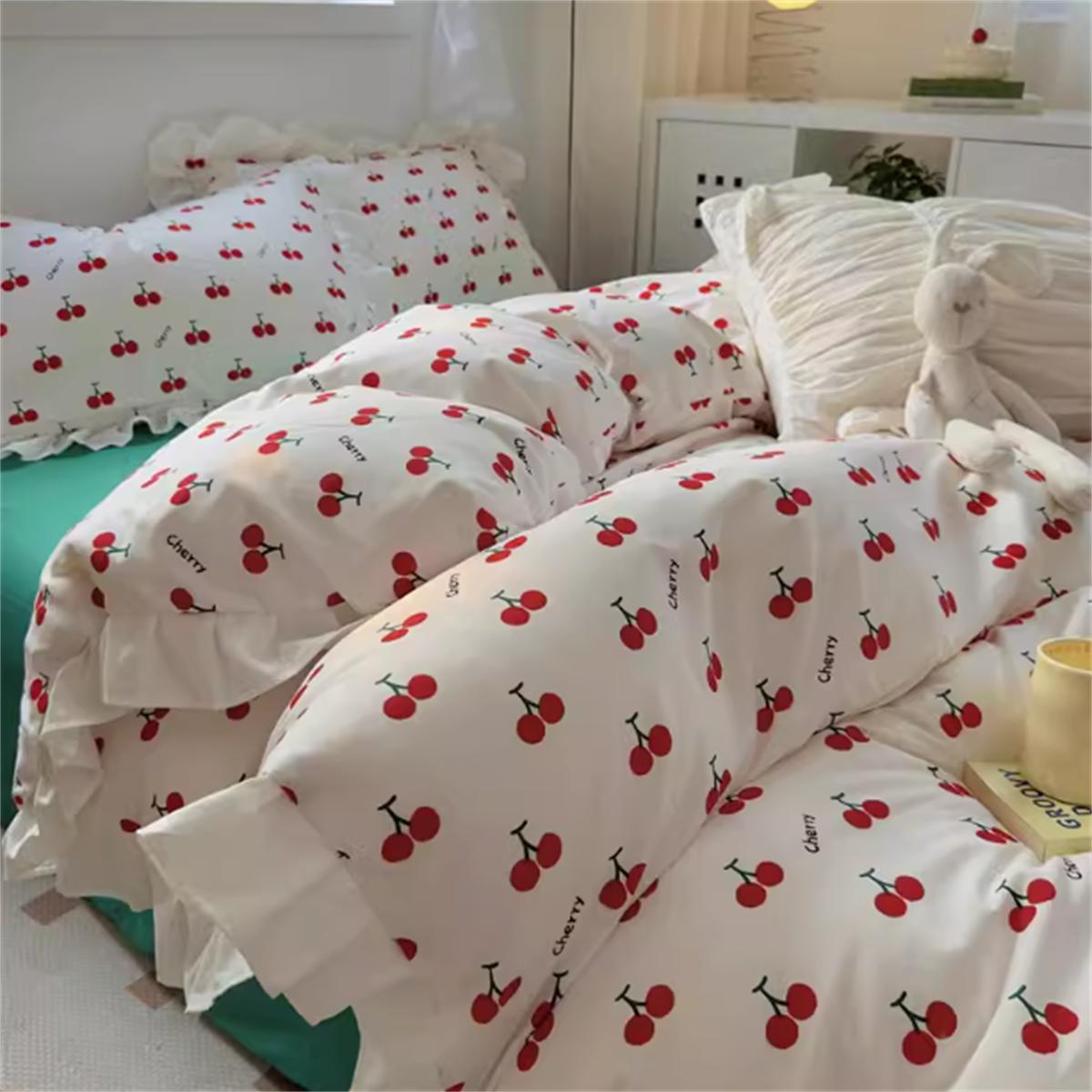 

French Girl New Pure Cotton Bed Set Four-piece Set All-cotton Four-season Universal Quilt Cover Three-piece Bedding Set 1.5m 3pcs