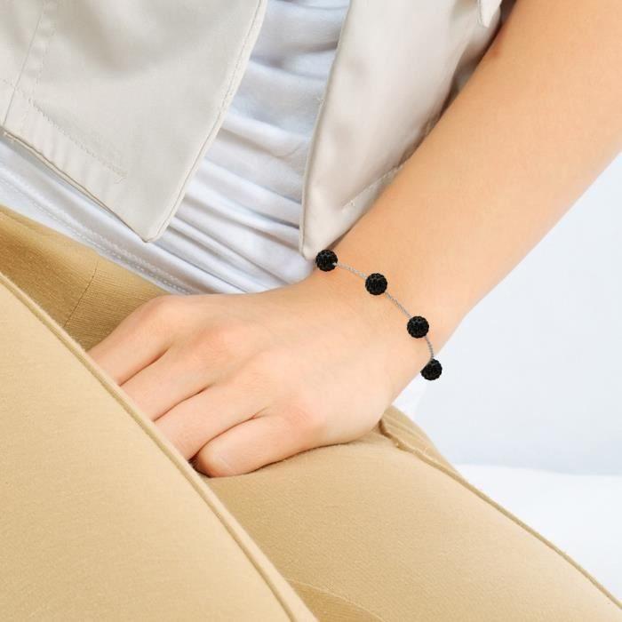 Bracelet - LOVA LOLA VAN DER KEEN - 5 Balls - Genuine Black Crystal - 925 Sterling Silver - 18 Cm